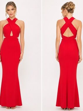 JS Collections Red One-Shoulder Cutout Mermaid Dress